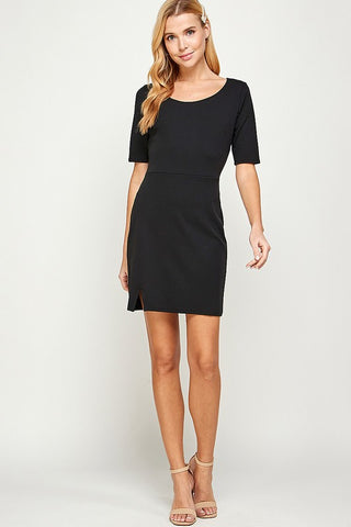 Half Sleeve Fitted Dress - Black