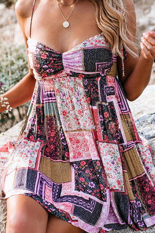 Boho Patchwork Dress - Pink