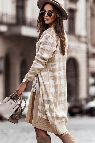 Plaid Cardigan - Taupe