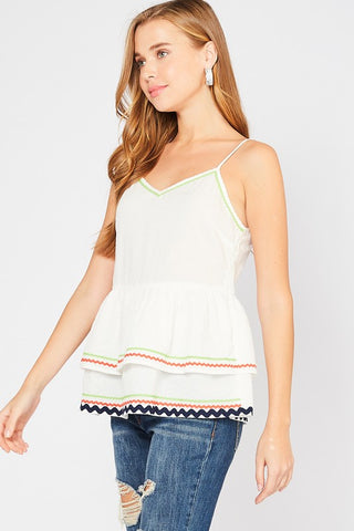 Ribbon Trimmed Tank Top - Ivory