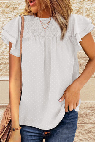 Swiss Dot Flutter Sleeve Top - White