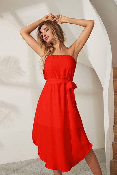 red strapless chiffon maxi dress Lulus Red Strapless Beaded Bodice Chiffon Maxi Prom Dress - Size S Barely Used