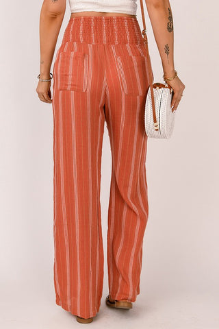 Striped Elastic Waist Casual Pants - Orange