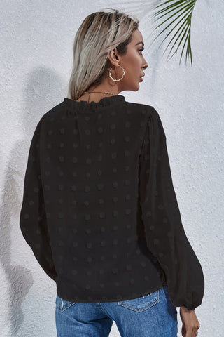 Swiss Dot Lantern Sleeve Top - Black