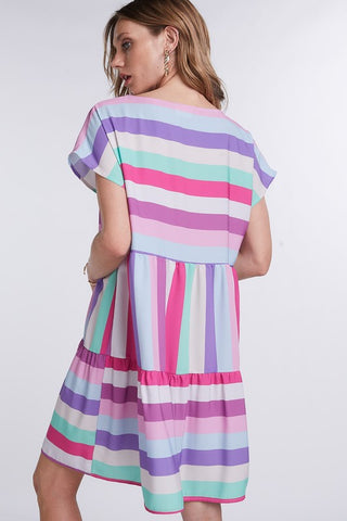Ruffle Rainbow Dress - Fuchsia