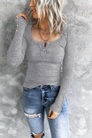 Fall Henley Top - Gray