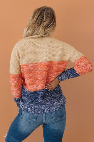 Fall Color Block Sweater - Blue