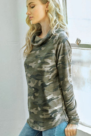 Camo Cowl Neck Top