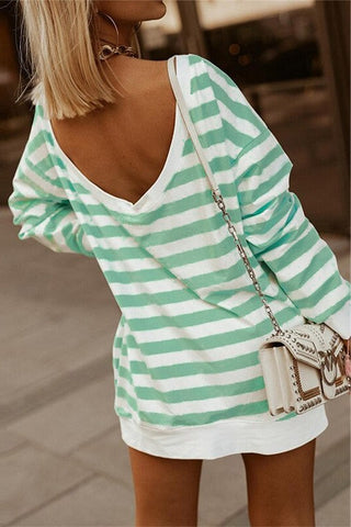 Striped Oversized Tunic with Pockets - Green