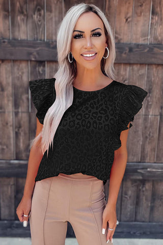 Ruffle Sleeve Silky Top - Black