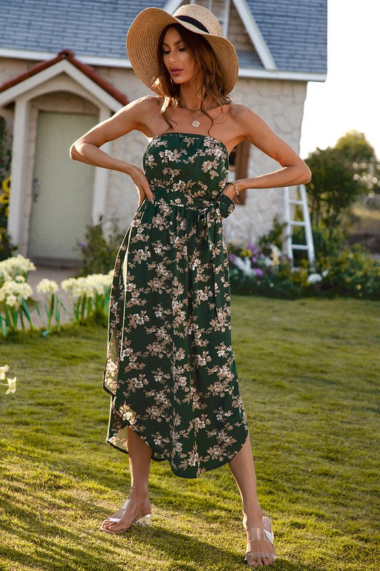 Strapless Floral Maxi Dress - Green | Blue Chic Boutique Strapless Floral Maxi Dress - Green | Blue Chic Boutique