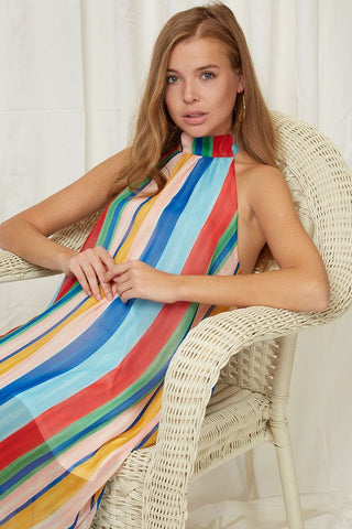 Rainbow Stripes Halter Maxi Dress by Peach Love