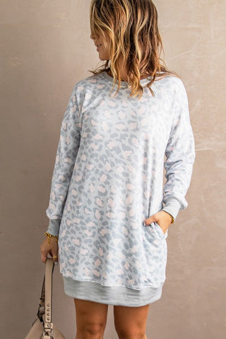 Leopard Casual Long Sweatshirt - Pink and Gray
