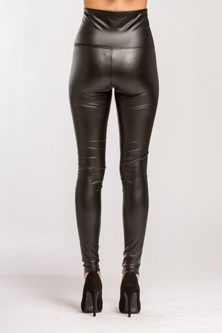 High Waisted Thick Pleather Leggings - Black