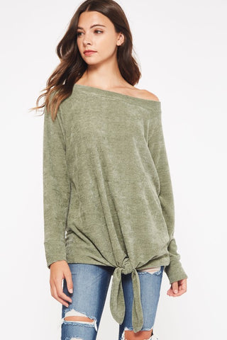 Fuzzy Tunic Top with Tie Bottom - Olive