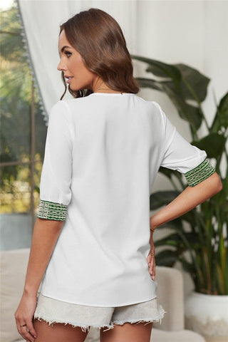 Embroidered V-Neck Top - White