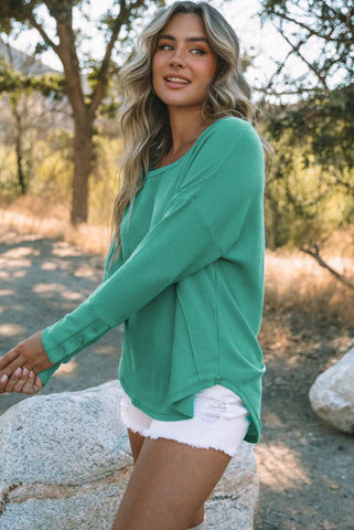 Button Sleeve Thermal Top - Green
