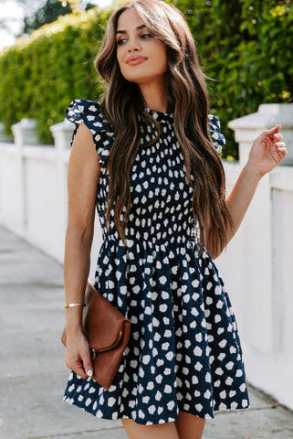 Polka Dot Sleeveless Dress - Navy