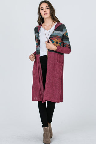 Aztec Cardigan - Burgundy