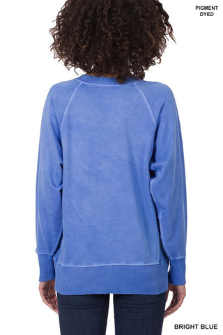 Crew Neck Sweatshirt with Pockets - Bright Blue