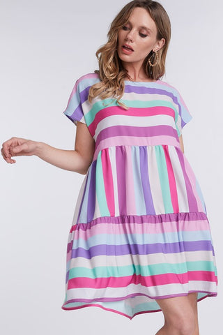 Ruffle Rainbow Dress - Fuchsia