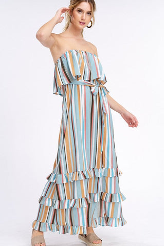 South of the Border Strapless Striped Maxi Dress - Emerald Mix