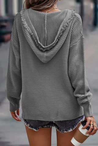 V-Neck Sweater Hoodie - Gray