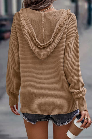 V-Neck Sweater Hoodie - Khaki