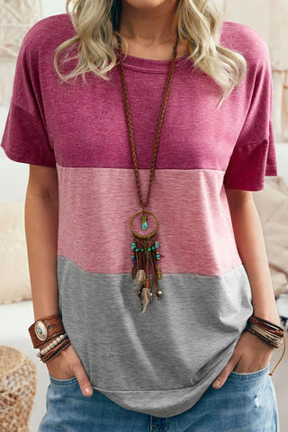 Color Block Tunic Top with Pockets - Pink