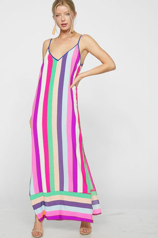 Rainbow Striped Dress - Fuchsia