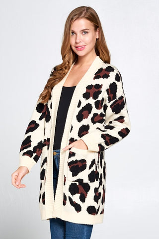 Leopard Print Cardigan - Brown