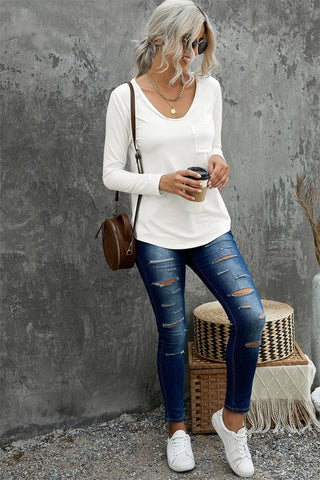 Long Sleeve High Low Hem Top - Dark Gray