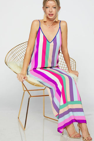 Rainbow Striped Dress - Fuchsia