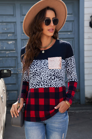 Sequined Buffalo Plaid Top