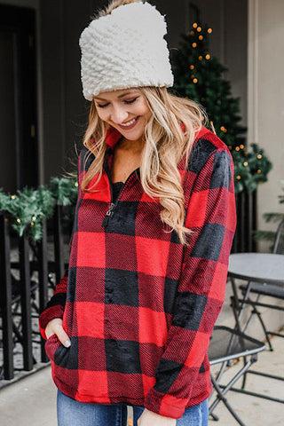 Plush Buffalo Plaid Pullover - Red