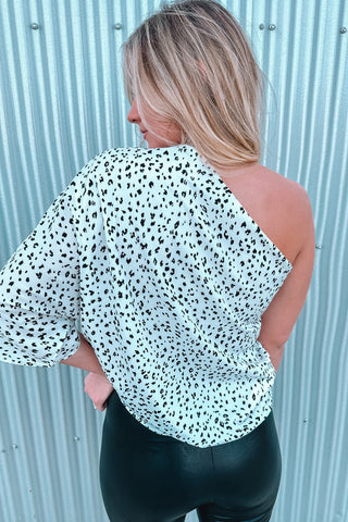 One Shoulder Top - White Dots