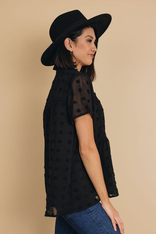 Short Sleeve Boho Top - Black