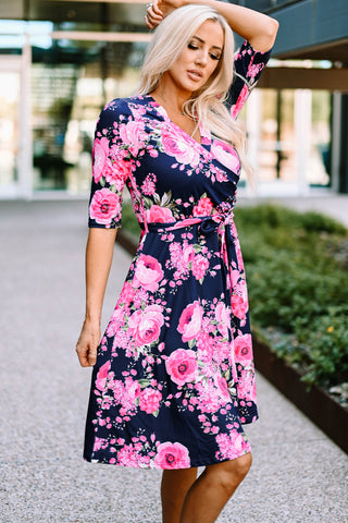 Spring Flowers Dress - Navy