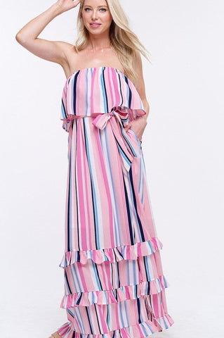 South of the Border Strapless Striped Maxi Dress - Pink Mix