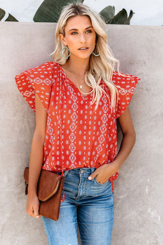 Whimsical Flutter Sleeve Top - Red