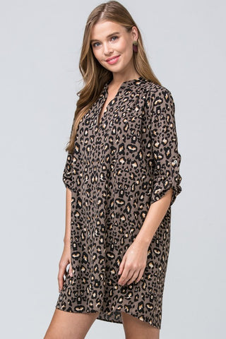 Leopard Shift Dress - Brown