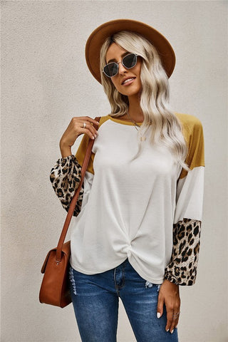 Thermal Color Block Tie Top - Ivory and Mustard