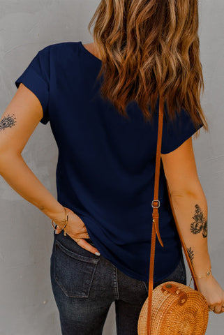 Short Sleeve Zip Up Top - Navy