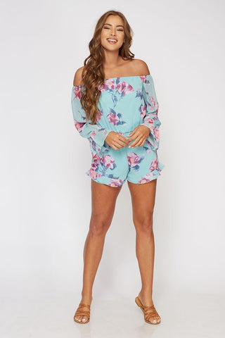 Off Shoulder Romper - Tropical Floral