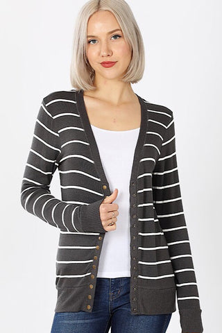Snap Up Cardigan - Striped Gray