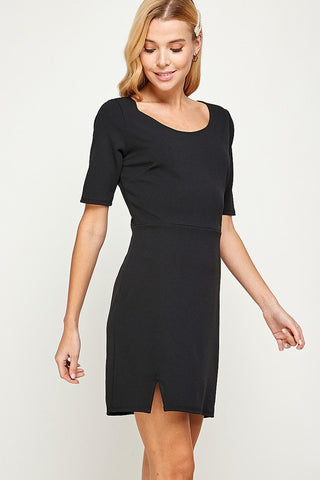 Half Sleeve Fitted Dress - Black