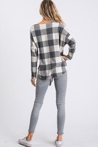 Ivory and Black  Buffalo Plaid Tie Top