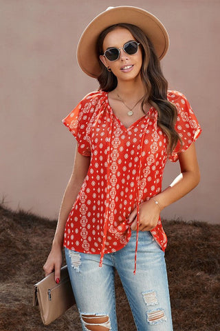 Whimsical Flutter Sleeve Top - Red