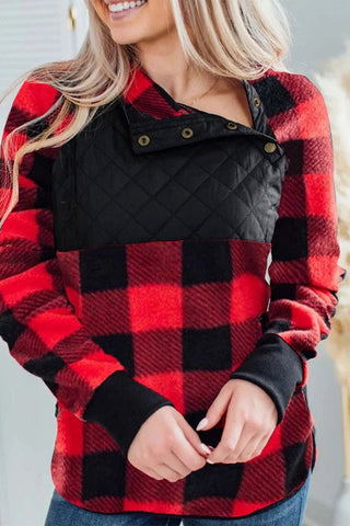 Buffalo Plaid Quilted Pullover - Red