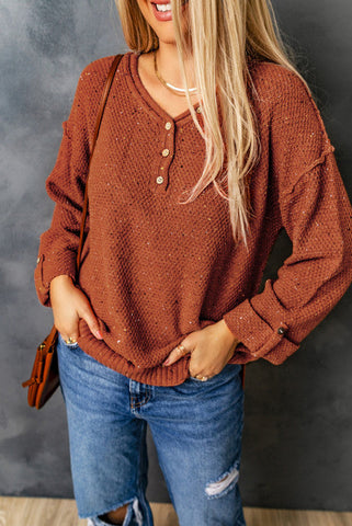 Henley Rainbow Speckled Sweater - Rust